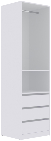 Marmex Möbel TRES 04B offener Kleiderschrank, Garderobenschrank ohne Türen, Schrank mit drei Schubladen und Kleiderstange, laminierte Spanplatte, weiß, 60x206x51 cm