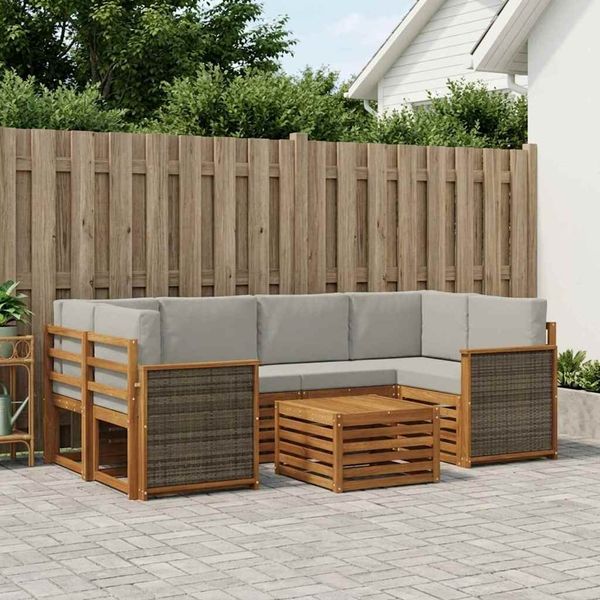 vidaXL Outdoor-Sofagarnitur mit Kissen 7 pcs Natürlich und Hellgrau 3384077