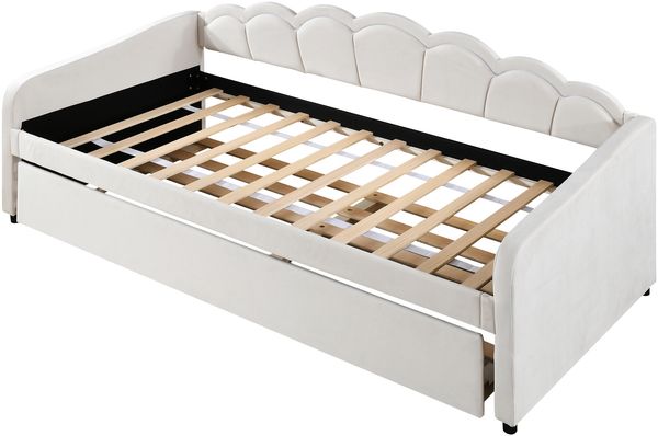 Daybettt, 90x200cm Tagesbett mit ausziehbarem Bett,Schlafsofa, Einzelbett(Ohne Matratze), Samt, farbwechselndes Umgebungslicht, Fernbedienung,minimalistisches Styling,Beige Bild 10