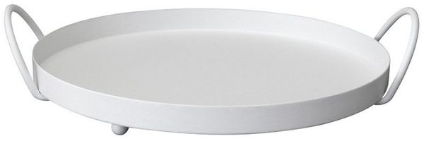 Grafelstein Tablett Tablett LENE weiß aus Metall Dekotablett mit Griffen D25,5cm Metalltab