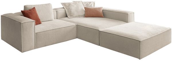 KAWOLA Sofa CARMO Ecksofa Stoff weiß mit Hocker Recamiere rechts 68 x 191 x 306 cm Bild 3