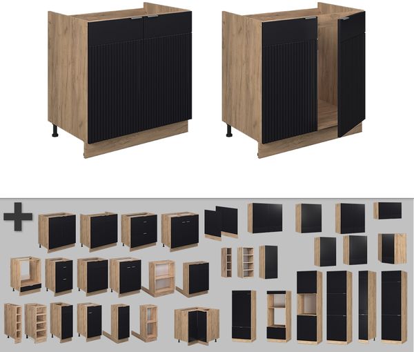 Spülenunterschrank Fame-Line Schwarz gestreift 80 cm ohne Arbeitsplatte Vicco Bild 4