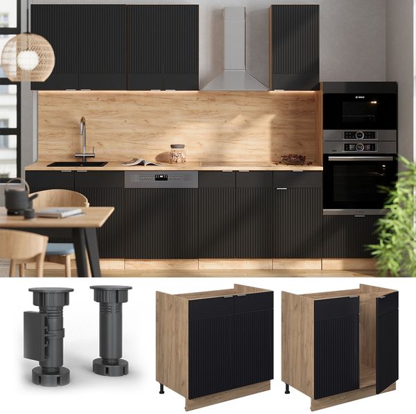 Spülenunterschrank Fame-Line Schwarz gestreift 80 cm ohne Arbeitsplatte Vicco Bild 2