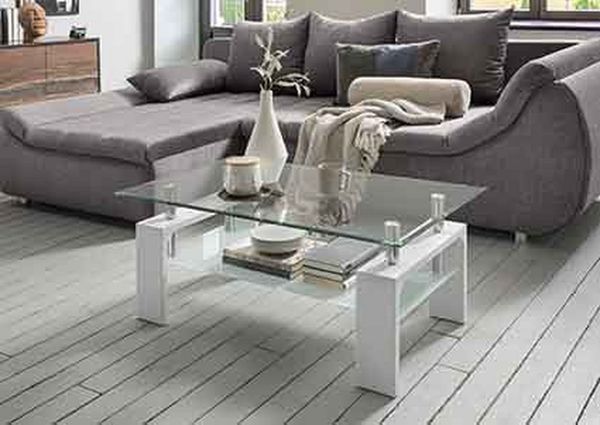 Couchtisch MODENA Glastisch Gestell Weiß / Ablageplatte Schwarz ca. 100 x 45 x 60 cm