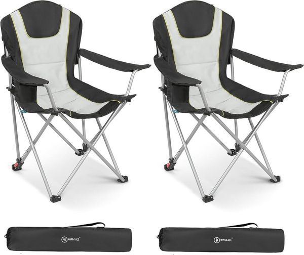 HOMECALL Campingstuhl Anglerstuhl Flatsessel Klappbar Liegestuhl (Getränkehalter, Gepolstert, bis 150KG, 2 St), 3 fach Verstellbare Rückenlehne