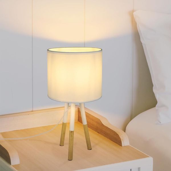 ZMH Nachttischlampe 1er Set Moderne Tischleuchten - Wohnzimmer Tischlampe mit Stoffschirm E27 Fassung Max. 40W Weiß