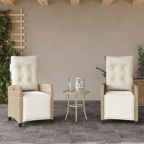 vidaXL Gartensessel mit Fußteil 2 Stk. Verstellbar Beige Poly Rattan 365244