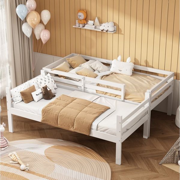 Merax Etagenbett (1-St, 2 x Einzelbett), Abnehmbares Kinderbett 90x200cm mit Absturzsicherung & Winkelleiter