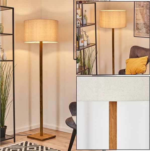 hofstein Stehlampe Stehlampe aus Metall/Holz im modernen Boho-Design, Stehleuchte mit Schirm aus Stoff, Ø 50 cm, 170 cm, E27, Fußschalter