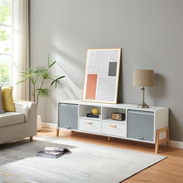 Fernsehschrank Kvaefjord 160x40x52 cm Weiß/Grau [en. casa]