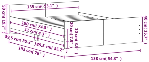 vidaXL Bettgestell mit Kopf- und Fußteil Schwarz 135x190 cm 3203790 Bild 8