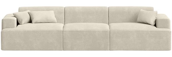 skølm 'Freki' Cloud Sofa 3 Sitzer, Vollschaumcouch mit Federkern und Vakuum-Kompression, kein Aufbau erforderlich, mit 3 Kissen, Cord beige Bild 2