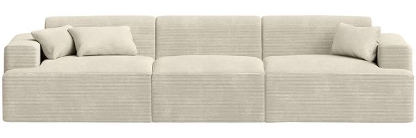 skølm 'Freki' Cloud Sofa 3 Sitzer, Vollschaumcouch mit Federkern und Vakuum-Kompression, kein Aufbau erforderlich, mit 3 Kissen, Cord beige Bild 10