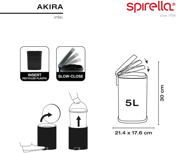 Spirella Kosmetikeimer 5 Liter Edelstahl mit Absenkautomatik und Inneneimer "Akira" Badezimmer Mülleimer Softclose Abfalleimer Dunkelblau