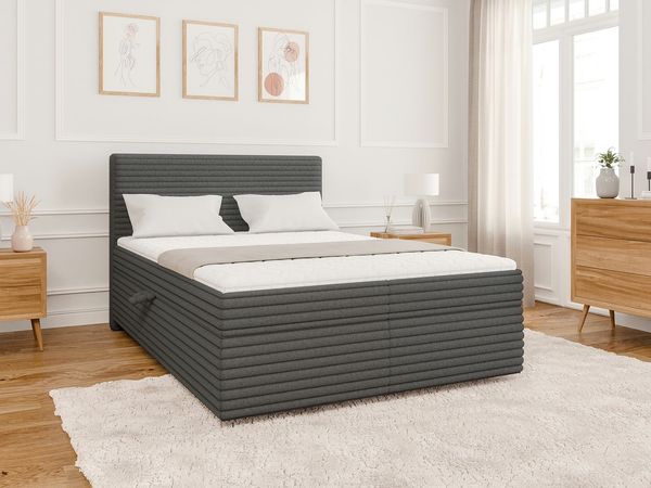 S-Style Möbel Boxspringbett Jasper mit Topper und Bettkästen, aus Plüschcord, mit Topper und Bettkasten / zwei Bettkästen (je nach Bettgröße)