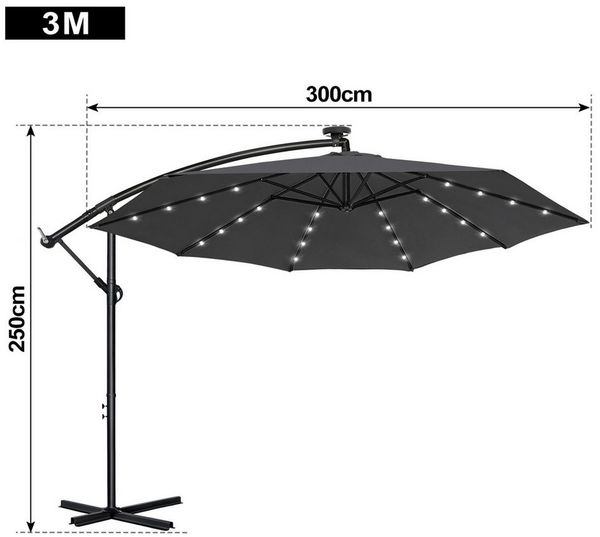 FIVMEN Sonnenschirm 300cm Balkonschirm Gartenschirm mit Solarbetriebene UV Schutz, Höhenverstellbarer Balkonschirm Gartenschirm Sonnenschirme