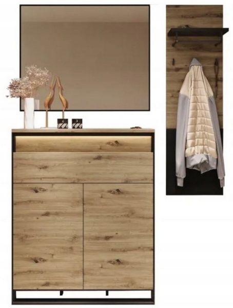 Compleo Garderoben-Set Loft Set LIMA, (Kommode, Kleiderbügel, Spiegel), Modern set für den Flur
