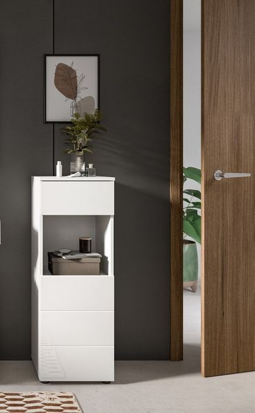 furnling Unterschrank Standschrank Vera 1 offenes Fach, 1 Schublade, 1 Tür, Hochglanz Front, Höhe 106 cm, weiß