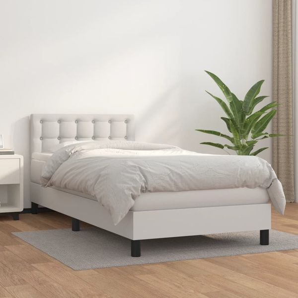 vidaXL Boxspringbett mit Matratze Weiß 90x200 cm Kunstleder, Härtegrad: H2 [3141102]