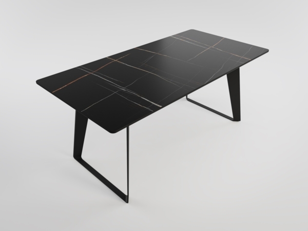 Esstisch FLORINT 180x90cm schwarze Keramikplatte schwarze Design-Tischkufen : Schwarz