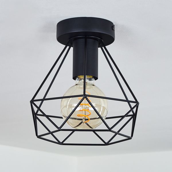 hofstein Deckenleuchte »Ozieri« 1-flammige Deckenlampe aus Metall in Schwarz, ohne Leuchtmittel, Vintage Look Deckenlampe mit Metallschirm Käfig und Lichteffekt, 1xE27
