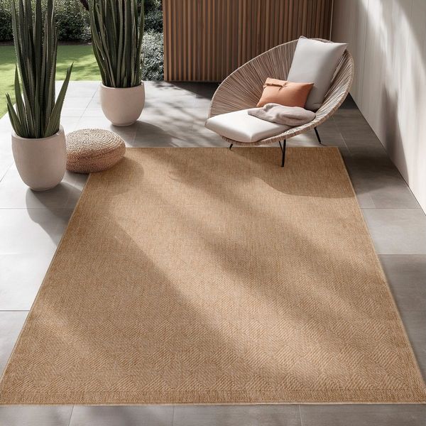 SIMPEX24 Outdoorteppich Vintage Design, Läufer, Höhe: 5 mm, Outdoor Teppich Vintage Design Natur Optik für Küche Balkon Terrasse