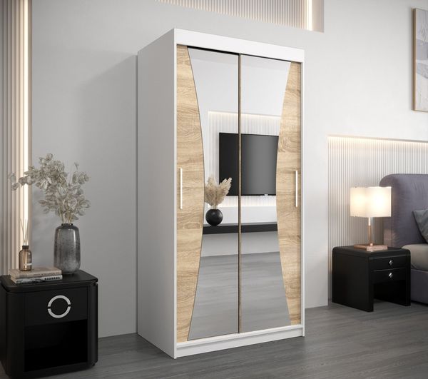 MOEBLO Schiebetürenschrank MEGRA (mit Spiegel, mit/ ohne Schubladen, Schwebetürenschrank Schrank Garderobe Schiebtüren Schlafzimmer Wohnzimmerschrank) (BxHxT):100/120/150/180/200/250x200x62 cm