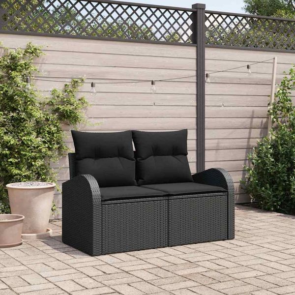 vidaXL Gartensofa mit Kissen Schwarz 124 x 62 x 69cm Poly-Rattan 42006751