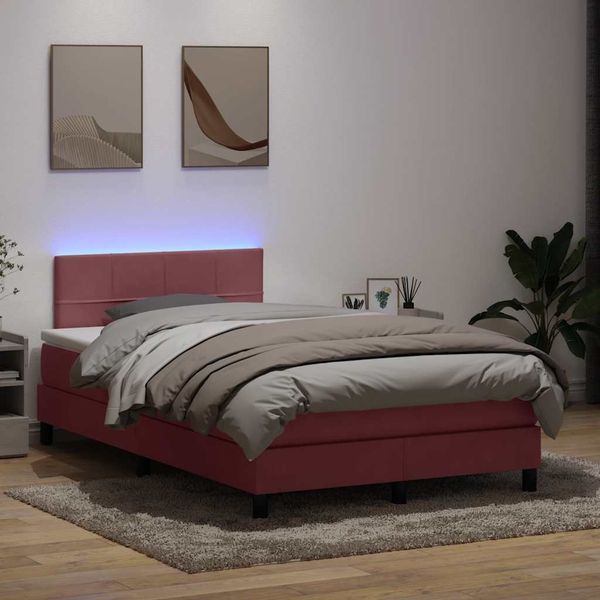 vidaXL Boxspringbett mit Matratze & LED Rosa 120x220 cm Samt 3316928