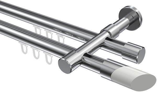 Innenlauf-Gardinenstangen-Set Prestige Verano 120 cm, 2-läufig, 20 mm Ø Chrom