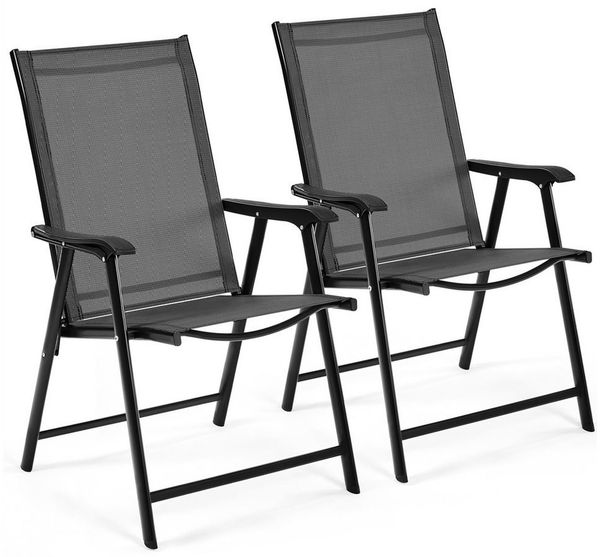 Yaheetech 2er Set Gartenstühle mit Armlehnen, klappbar, bis 150 kg, Metall Schwarz