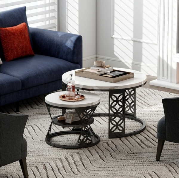 HAUSS SPOLE Couchtisch rund 2er-Satztisch Beistelltisch Sofatisch mit hitzebeständiger Platte (2-St)