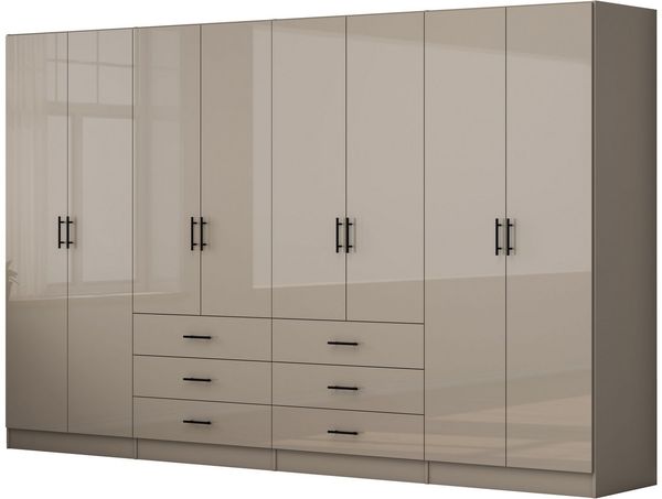 OTTO home Kleiderschrank Trento Schlafzimmerschrank Garderobe hochglanz Schrank mit 8 Türen und 6 Schubladen, hochglänzende Fronten