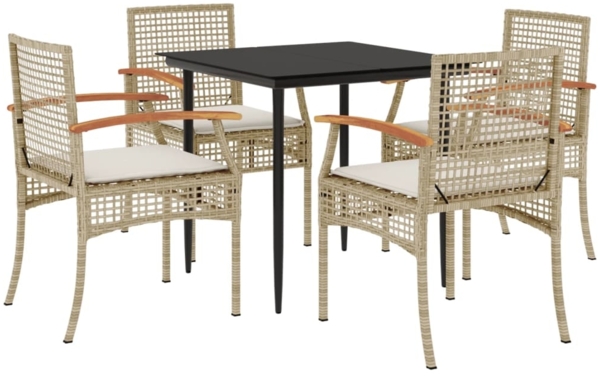 vidaXL 5-tlg. Garten-Essgruppe mit Kissen Beige Poly Rattan 3213625