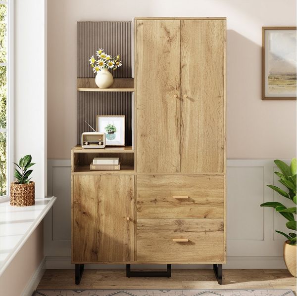 Merax Kompaktgarderobe mit Polsterpaneelen (Garderoben-Set Flurgarderoben Set Scandi, 1-St, 110 x 38 x 186 cm) Dielenschrank mit Schuhschrank, Regalfächern & Soft-Close-Türen