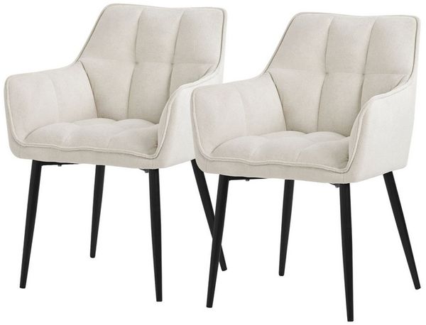 ML-DESIGN Polsterstuhl Esszimmerstuhl mit dickem gepolsterter Sitz Rücken- und Armlehnen (2 St), Wohnzimmerstuhl aus Frotteestoff Creme Loungesessel Küchenstuhl