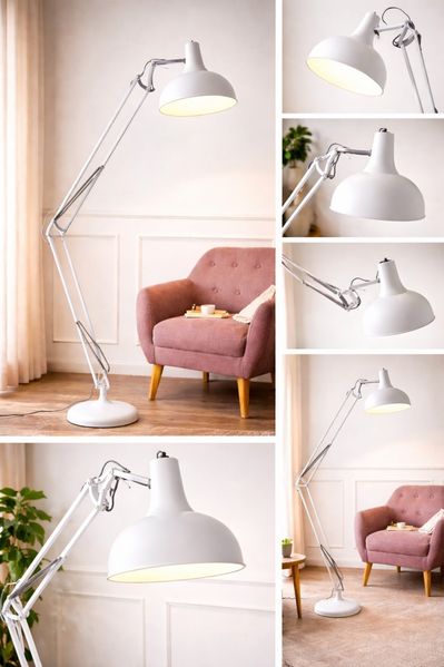 Moderne Stehlampe Industrial und flexiblem Arm Weiß 8018-3A