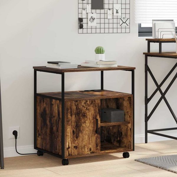 vidaXL Büroschrank, mit Lademöglichkeit, Holz Räuchereiche, 61 x 46 x 67 cm