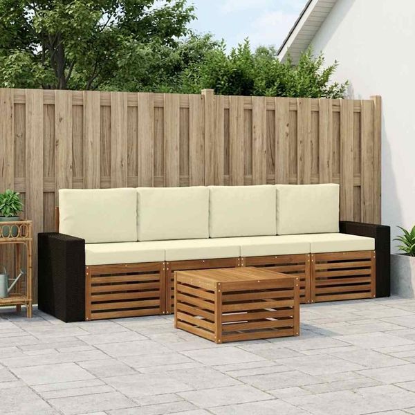 vidaXL Outdoor-Sofagarnitur 5 pcs Natur und Creme Massivholz Akazie 3384001