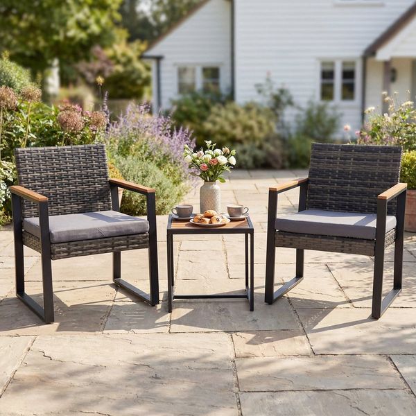 COSTWAY Balkonset, (3-tlg), Polyrattan Gartenmöbel mit Kissen, für 2 Personen