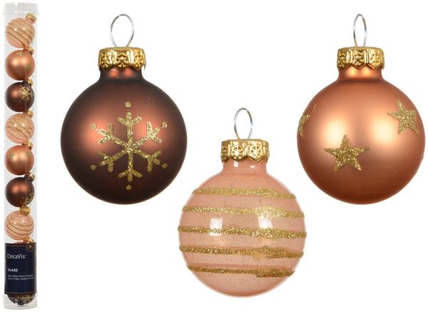 Kaemingk Weihnachtsbaumkugel, Weihnachtskugeln Glas mit Motiven 3cm 9er Set Braun / Orange Mix