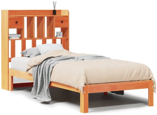 vidaXL Massivholzbett mit Regal ohne Matratze Wachsbraun 100x200 cm 3322617 Bild 2