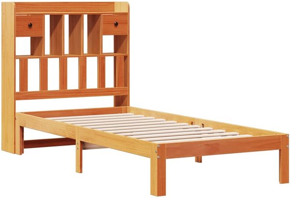 vidaXL Massivholzbett mit Regal ohne Matratze Wachsbraun 100x200 cm 3322617 Bild 3