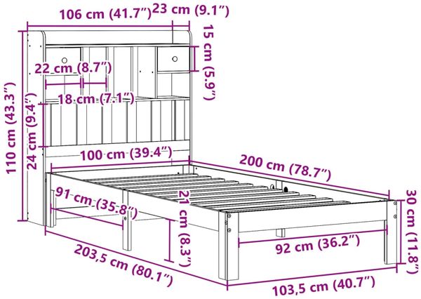 vidaXL Massivholzbett mit Regal ohne Matratze Wachsbraun 100x200 cm 3322617 Bild 11