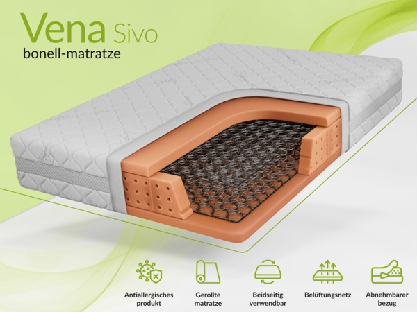 Klassische Bonellmatratze mit symmetrischem Aufbau, Komfortschaum & stabiler Federung – langlebig & hygienisch – Härtegrad H3 – 160 x 200 cm – VENA – SIVO Bild 2