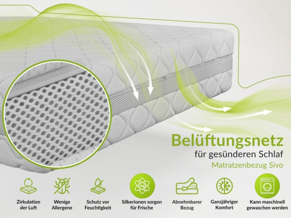 Klassische Bonellmatratze mit symmetrischem Aufbau, Komfortschaum & stabiler Federung – langlebig & hygienisch – Härtegrad H3 – 160 x 200 cm – VENA – SIVO Bild 6
