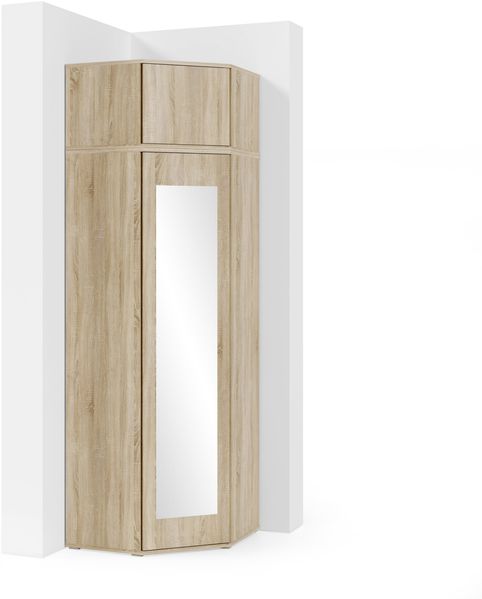 Eckschrank Modulo, Kleiderschrank mit Spiegel und Schrankaufsatz, Sonoma Eiche Matt, 225 x 70 x 70 cm