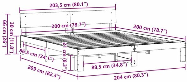 vidaXL Bettrahmen mit Kopfteil Weiß 200 x 200 cm Massives Kiefernholz 872639 Bild 10
