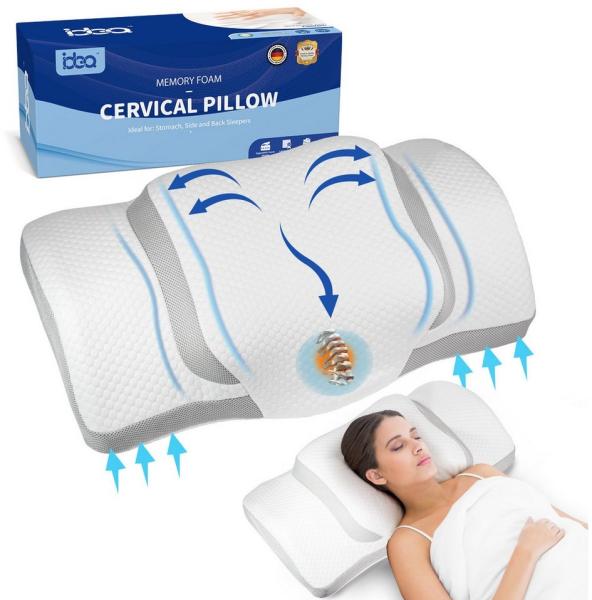 Nackenstützkissen Memory Kissen Weiß/ Hellgrau, (67.3 x 38.2 x 13.8/3cm)