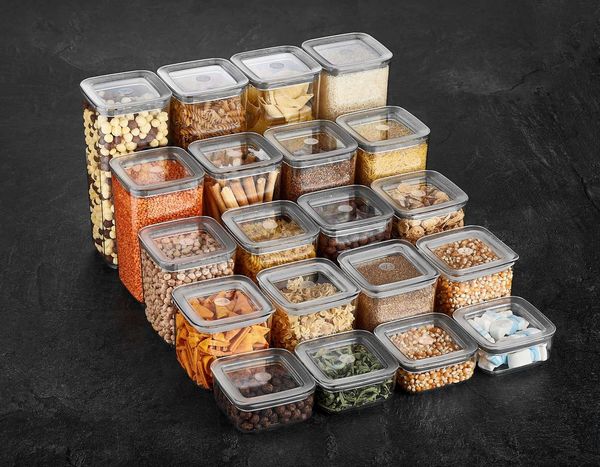 Vip Ahmet Vorratsdose Vorratsdosen Mit Deckel (5 Größen), 20er Set Organizer Box, Kunststoff, (20-tlg, 20er-Set, 4x 1,7L, 4x 1,2L, 4x 1L, 4x 0,7L, 4x 0,350L), mit Vakuumdeckel